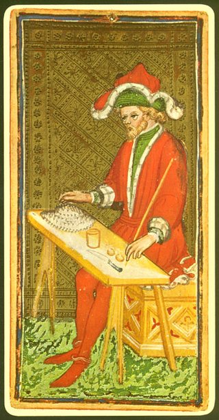 Le Bagatto du tarot Visconti-Sforza, XVe siècle